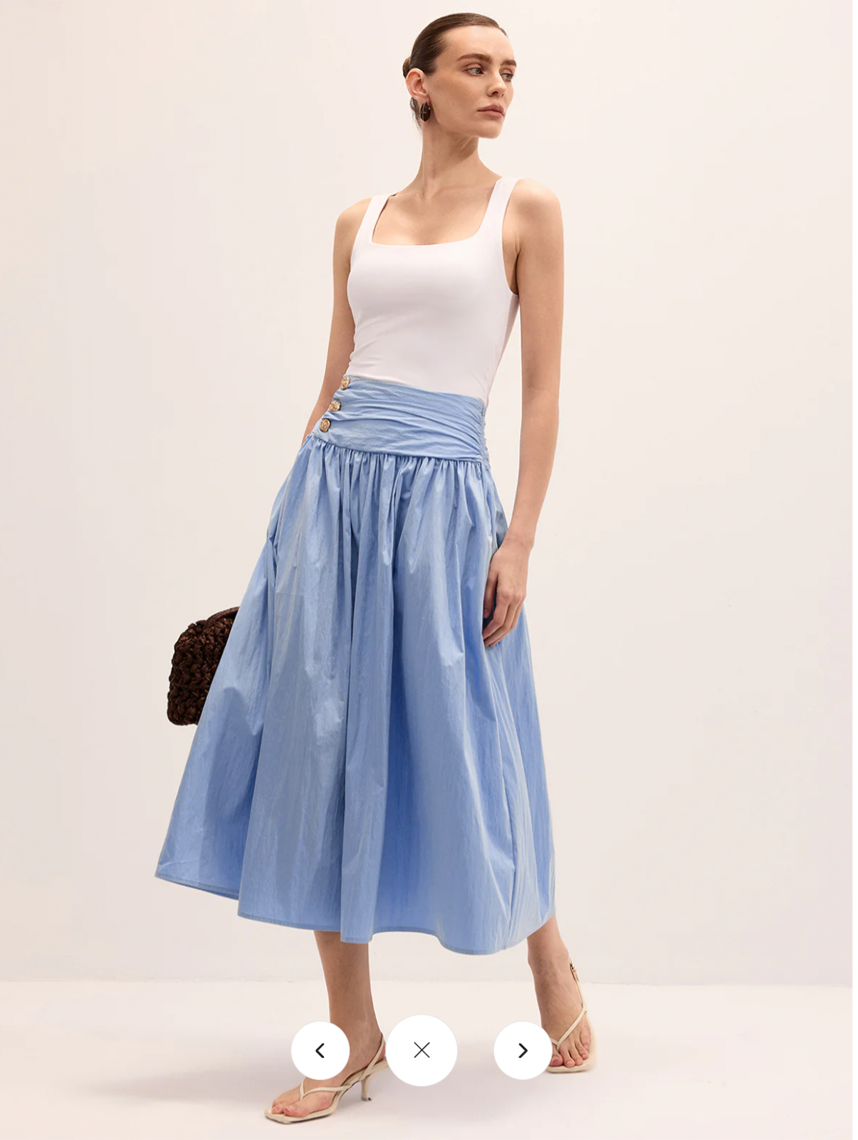 Nwt Commense Cotton Blend Ruched Waist Midi Skirt Sz L